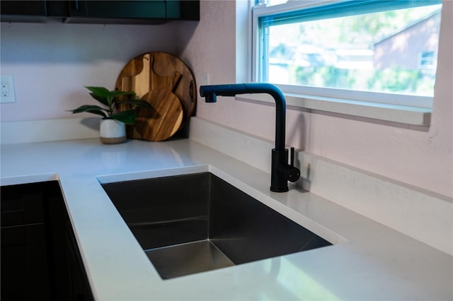 interior details with light countertops and a sink