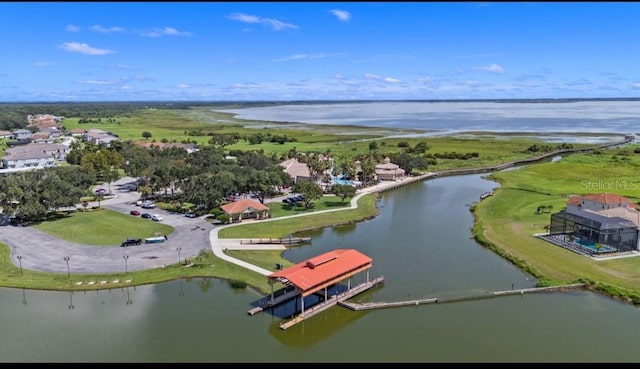 aerial view with a water view