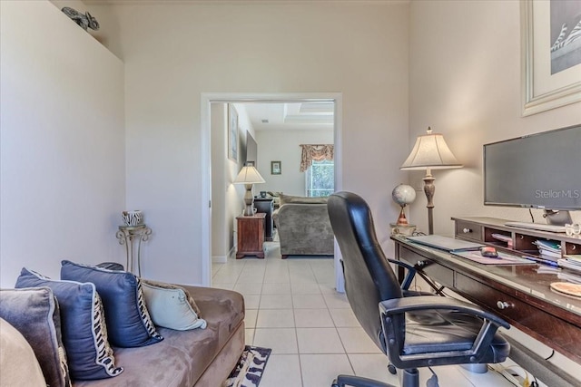 office space with light tile patterned flooring