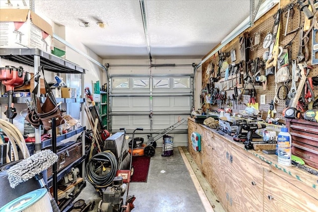 garage featuring a workshop area