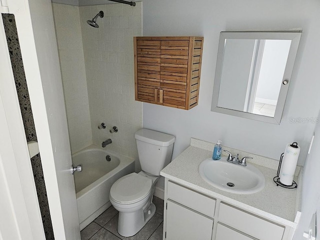 full bathroom with tile patterned flooring, toilet, vanity, and bathtub / shower combination