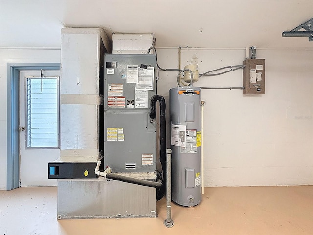 utilities featuring heating unit and electric water heater