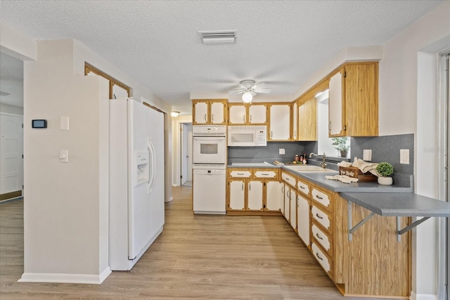 3728 Linkwood St, New Port Richey, FL 34652 - kitchen with visible vents, a sink, white appliances, light wood-style flooring, and ceiling fan