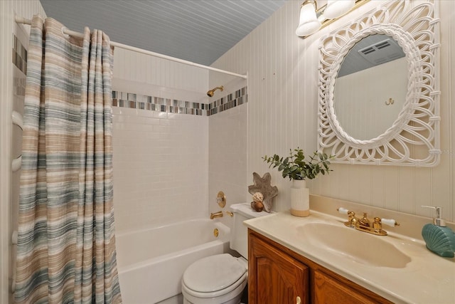 3728 Linkwood St, New Port Richey, FL 34652 - full bathroom featuring shower / bath combo with shower curtain, vanity, and wallpapered walls