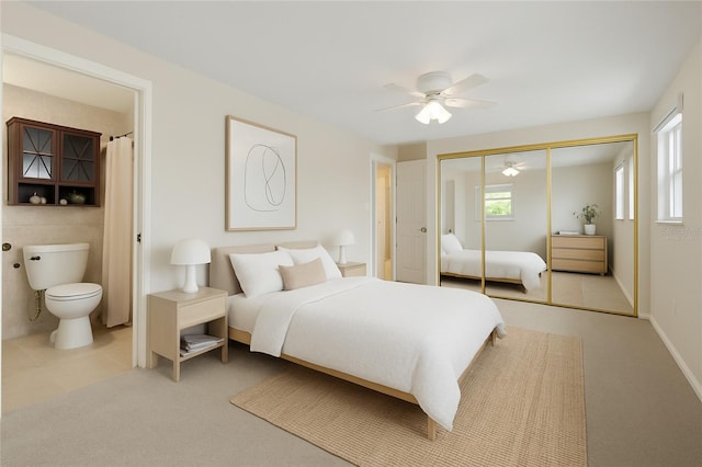 3728 Linkwood St, New Port Richey, FL 34652 - bedroom featuring a closet, carpet flooring, ensuite bathroom, and ceiling fan
