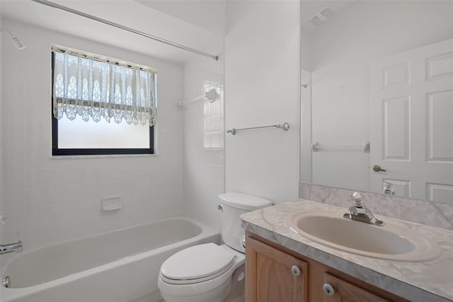 full bathroom with shower / bath combination, toilet, and vanity