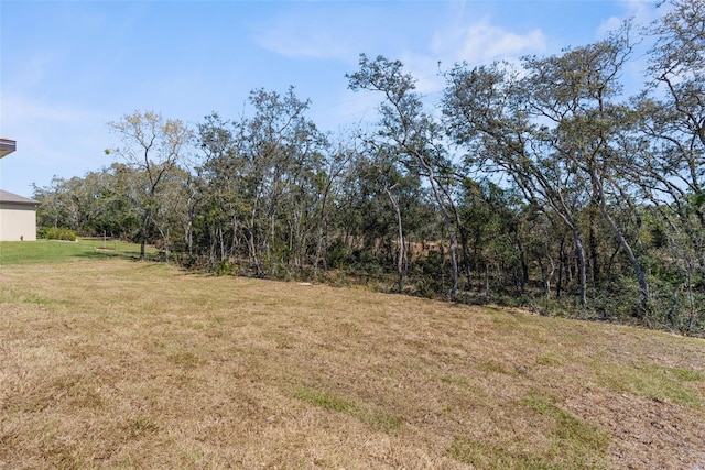 view of yard with a forest view