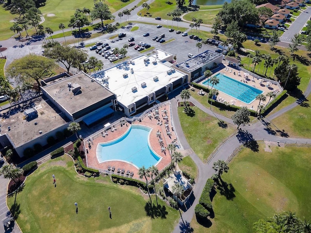 drone / aerial view featuring view of golf course