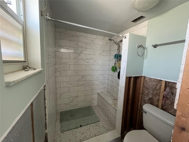 bathroom with toilet and a shower stall