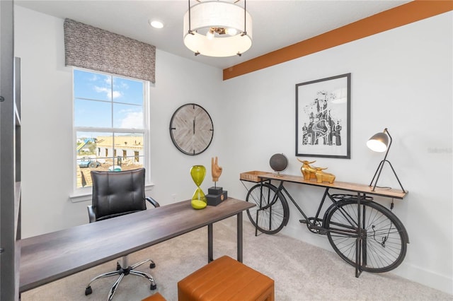 home office with carpet flooring