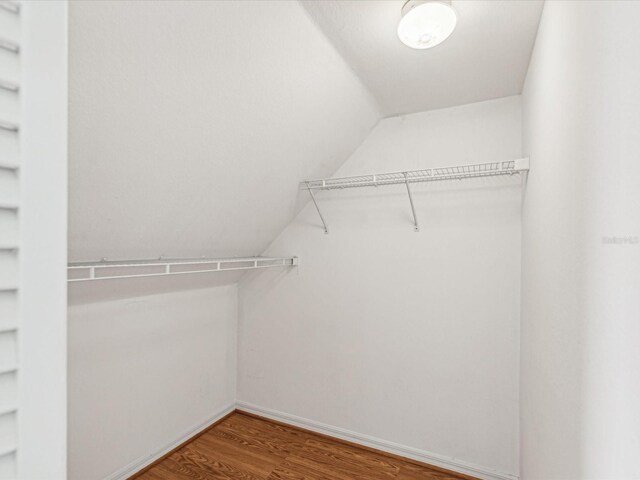 5557 Sea Forest Dr Unit 318, New Port Richey, FL 34652 - walk in closet featuring wood finished floors and vaulted ceiling