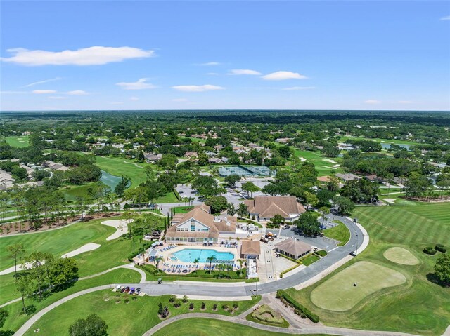 birds eye view of property featuring view of golf course