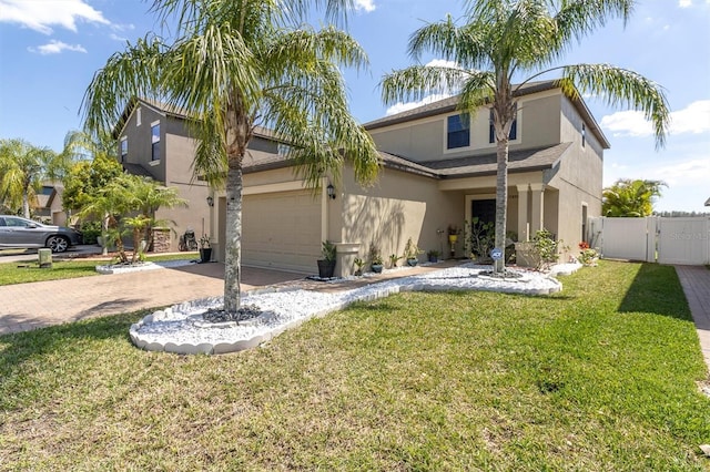 11895 Crestridge Loop, New Port Richey, FL 34655 - view of front of house with stucco siding, a gate, an attached garage, and decorative driveway