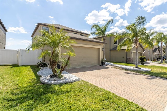11895 Crestridge Loop, New Port Richey, FL 34655 - view of front of property featuring stucco siding, a gate, a front yard, and decorative driveway