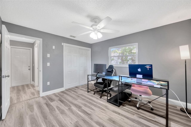 8626 White Springs Dr, New Port Richey, FL 34655 - office space with a ceiling fan, wood finished floors, a textured ceiling, baseboards, and visible vents