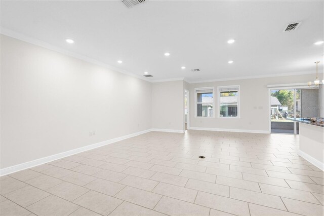 12450 Fish Cove Dr, Spring Hill, FL 34609 - unfurnished living room featuring ornamental molding, visible vents, and recessed lighting