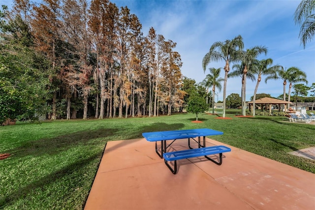 view of home's community with a yard, a patio, and a gazebo
