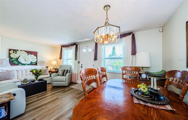 4107 Glissade Dr, New Port Richey, FL 34652 - dining room with wood finished floors and a chandelier