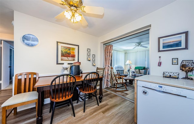 4107 Glissade Dr, New Port Richey, FL 34652 - dining space featuring light wood finished floors and ceiling fan