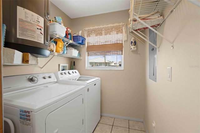 4058 Centavo Ct, Hernando Beach, FL 34607 - laundry room with separate washer and dryer, baseboards, light tile patterned floors, and water heater