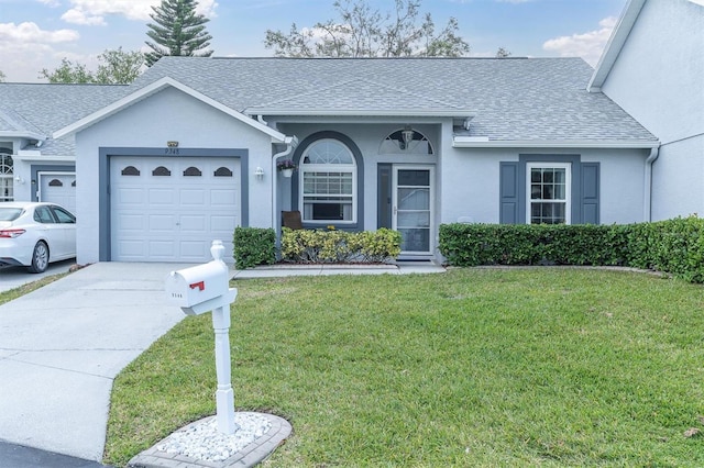 9348 Villa Entrada, New Port Richey, FL 34655 - single story home featuring concrete driveway, stucco siding, a front lawn, a garage, and a shingled roof