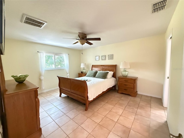 9348 Villa Entrada, New Port Richey, FL 34655 - bedroom featuring visible vents, ceiling fan, light tile patterned floors, and baseboards