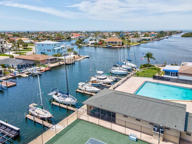 bird's eye view featuring a water view