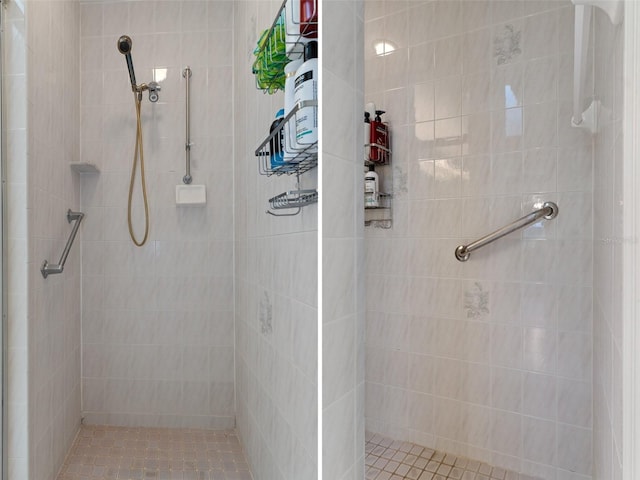 bathroom featuring a tile shower