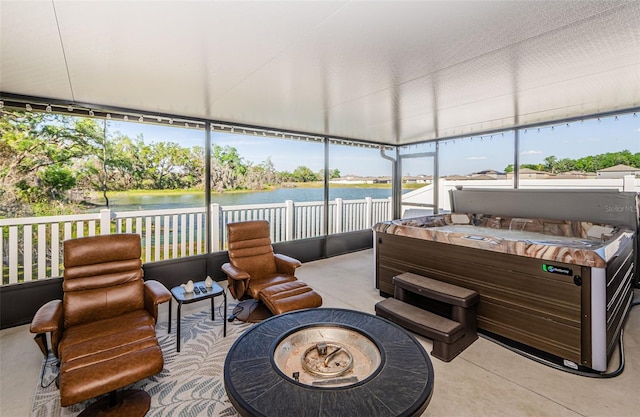 36419 Flats St, Zephyrhills, FL 33541 - sunroom with a jacuzzi and a water view