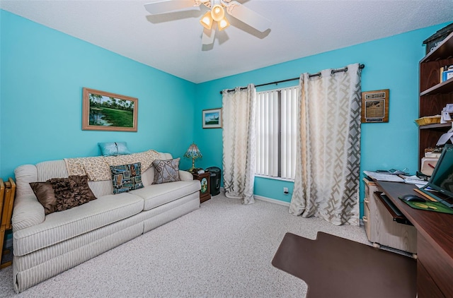 9636 Brookdale Dr, New Port Richey, FL 34655 - carpeted living room featuring baseboards and a ceiling fan