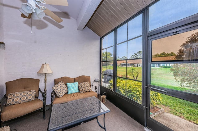 9636 Brookdale Dr, New Port Richey, FL 34655 - sunroom / solarium featuring beamed ceiling and ceiling fan
