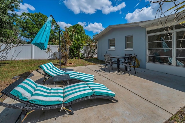 view of patio / terrace with a fenced backyard and outdoor dining area