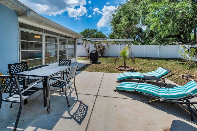 view of patio featuring a fenced backyard and outdoor dining space