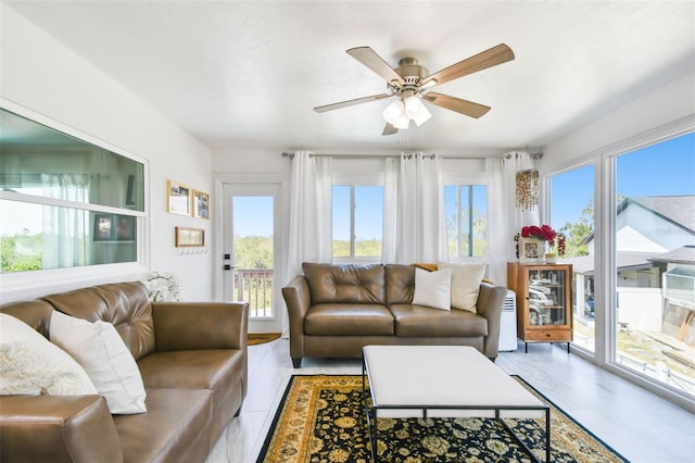 living room with ceiling fan