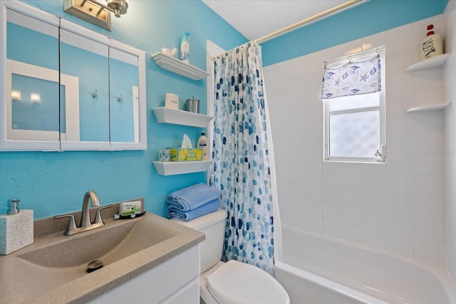 4400 Floramar Ter, New Port Richey, FL 34652 - full bathroom featuring toilet, shower / bathtub combination with curtain, and vanity