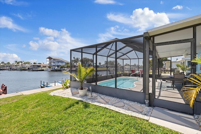 4400 Floramar Ter, New Port Richey, FL 34652 - exterior space with a water view, an outdoor pool, a boat dock, and a lanai