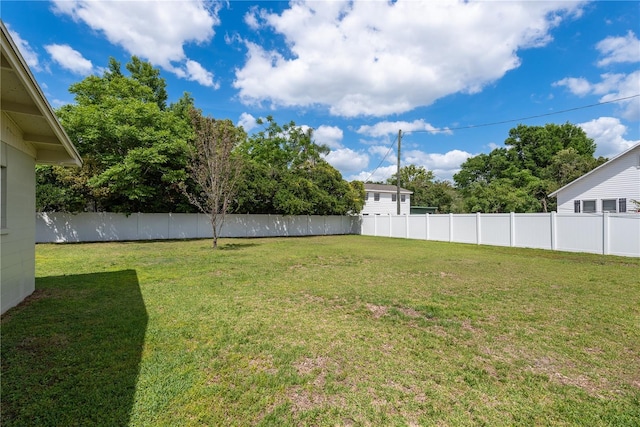 view of yard with a fenced backyard