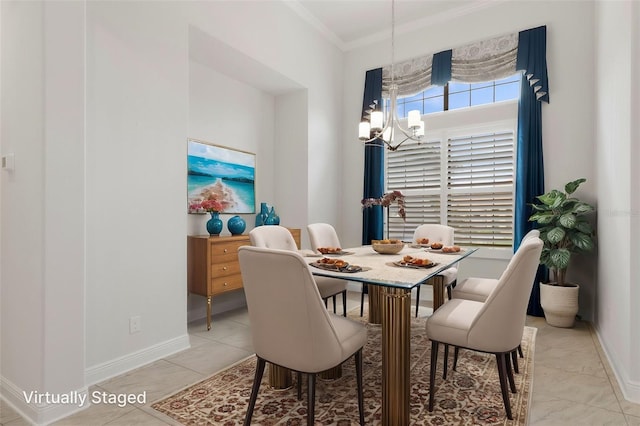 877 N Hunt Club Dr, Hernando, FL 34442 - dining space with crown molding, light tile patterned floors, a notable chandelier, and baseboards