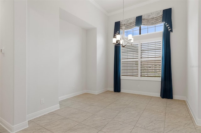 877 N Hunt Club Dr, Hernando, FL 34442 - spare room with crown molding, baseboards, and a notable chandelier