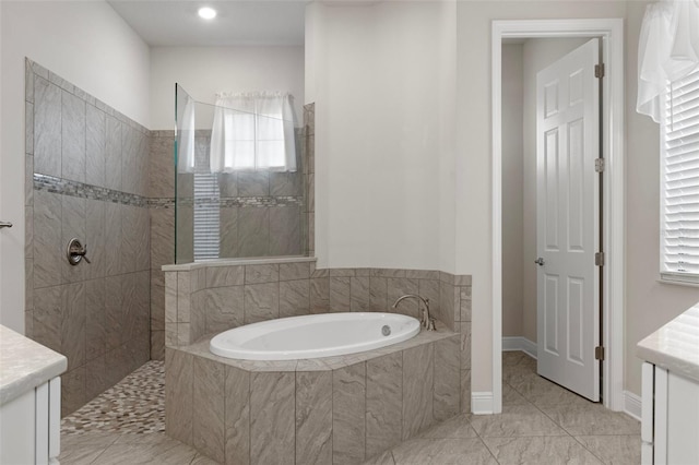 877 N Hunt Club Dr, Hernando, FL 34442 - bathroom with a bath, baseboards, and walk in shower