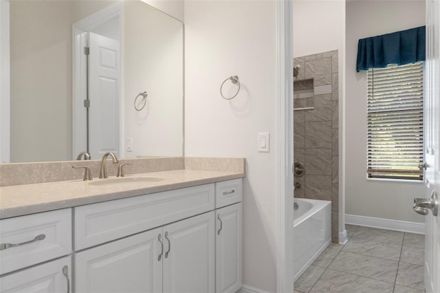 877 N Hunt Club Dr, Hernando, FL 34442 - bathroom featuring shower / bath combination, vanity, marble finish floor, and baseboards
