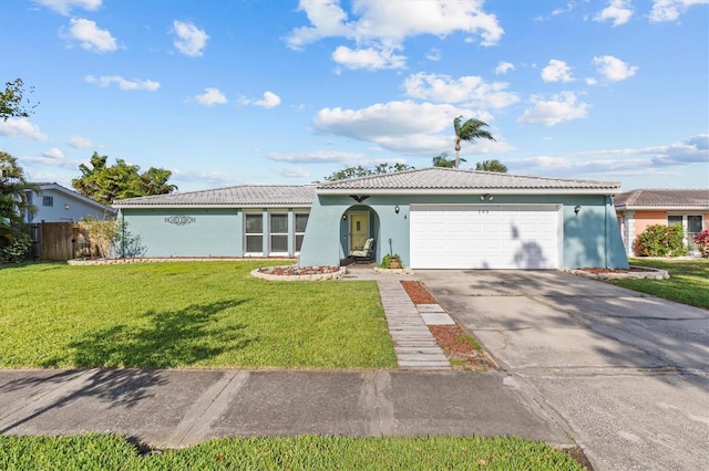 155 Patty Ann Blvd, Palm Harbor, FL 34683 - ranch-style house featuring a front yard, an attached garage, driveway, and stucco siding