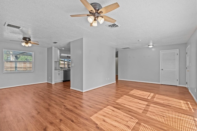 155 Patty Ann Blvd, Palm Harbor, FL 34683 - unfurnished living room featuring visible vents, a ceiling fan, and light wood finished floors