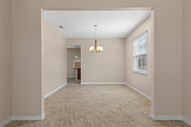 13619 Hunters Point St, Spring Hill, FL 34609 - unfurnished dining area featuring a chandelier, visible vents, and baseboards