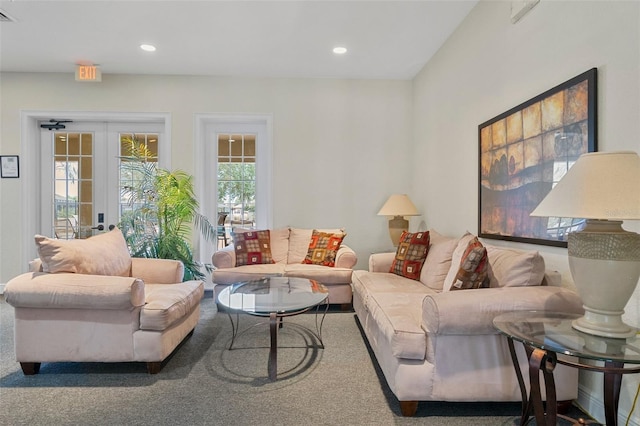 13619 Hunters Point St, Spring Hill, FL 34609 - living area featuring french doors, recessed lighting, carpet flooring, and visible vents
