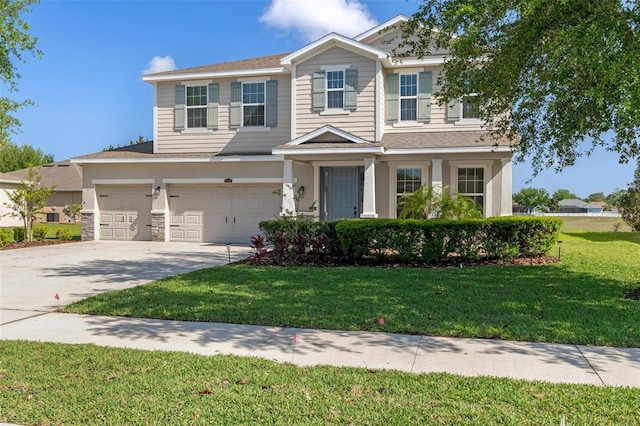 13619 Hunters Point St, Spring Hill, FL 34609 - view of front of property with a garage, a front yard, roof with shingles, and driveway