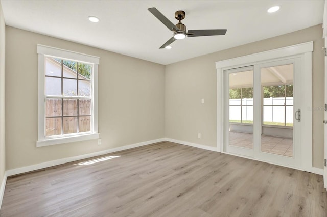 10423 Ashley Oaks Dr, Riverview, FL 33578 - empty room with baseboards, a ceiling fan, light wood finished floors, and recessed lighting