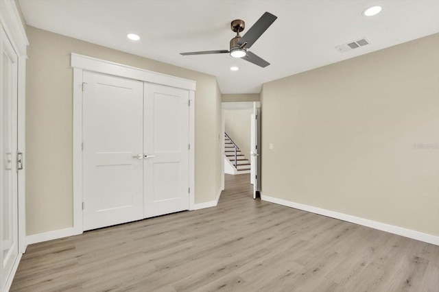 10423 Ashley Oaks Dr, Riverview, FL 33578 - unfurnished bedroom with recessed lighting, light wood-style flooring, visible vents, and baseboards