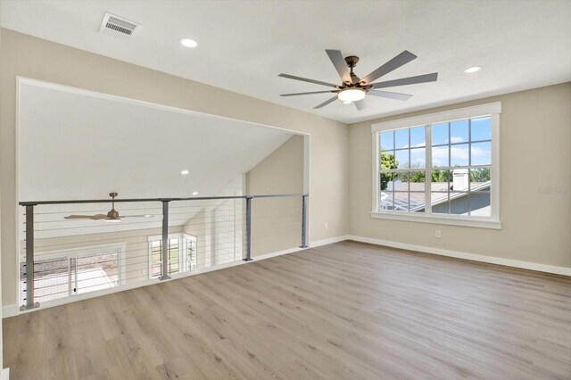 10423 Ashley Oaks Dr, Riverview, FL 33578 - spare room with recessed lighting, wood finished floors, visible vents, a ceiling fan, and baseboards