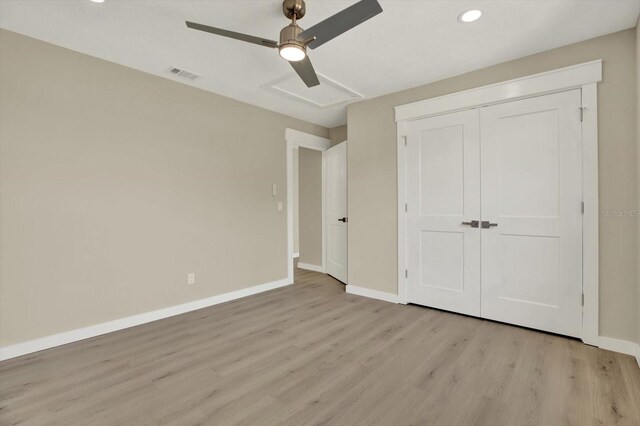 10423 Ashley Oaks Dr, Riverview, FL 33578 - unfurnished bedroom with light wood-type flooring, baseboards, visible vents, and recessed lighting